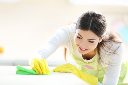 Professional carpet cleaner inspecting floor fabric before treatment