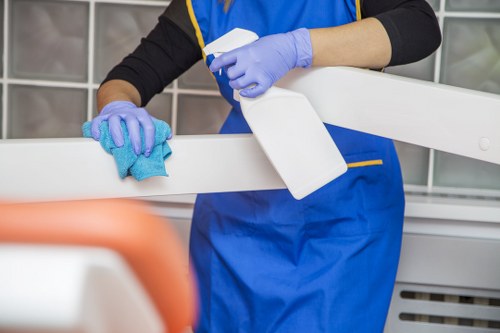 Cleaner dusting and vacuuming in a flat near Bethnal Green in E2
